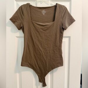 nuuds brown Square Neck Bodysuit